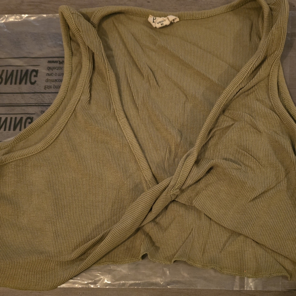 POL Army Green Ribbed Halter Top/Bralette